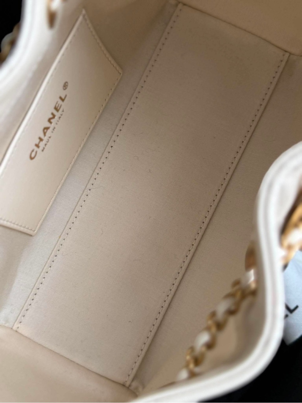 SOLD- CHANEL Mini Cream Quilted Drawstring Shoulder Bag with Gold Hardware - Picture 8 of 8